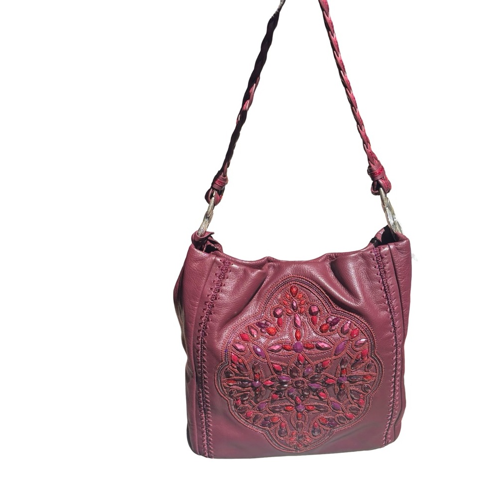 Brighton Dark Red Anju Beaded Soft Bucket Handbag Masterpiece Collection